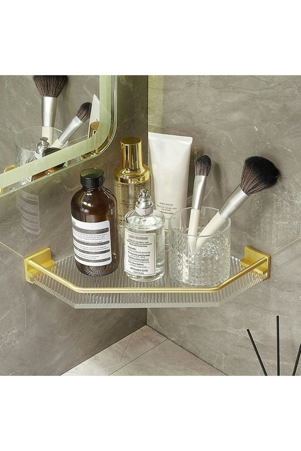 Living and Home Acrylic Bathroom Corner Shelf Adhesive Shower Organiser