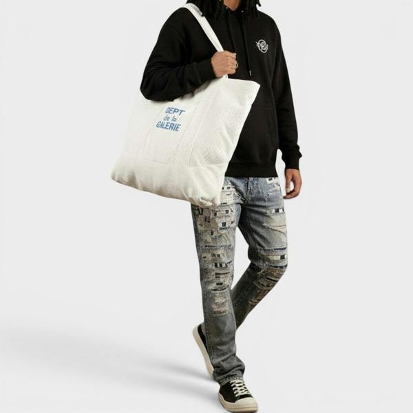 Gallery Dept. Logo-Print Cotton-Corduroy Tote Bag White