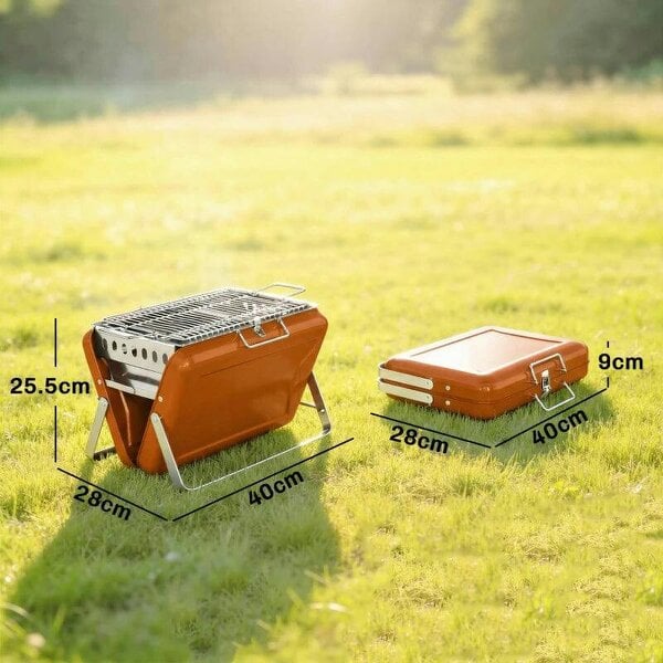 Bobobiy Charcoal BBQ Grill Portable Stainless Steel Barbecue with Tilting Grate for Camping Picnic Garden Orange