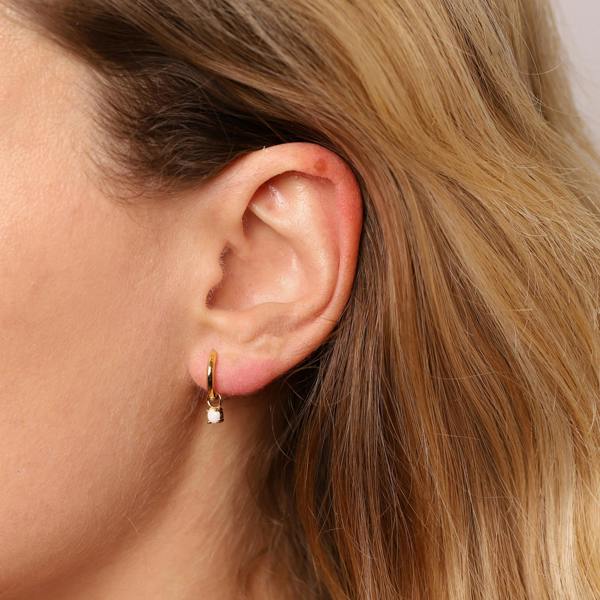 Gold Trip October Huggie Hoop Birthstone Charm Earrings