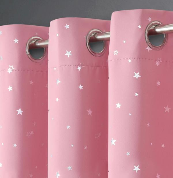 Velosso Trendy Star Print Ring Top Thermal Blackout Curtains, Energy Saving Bedroom Curtains, Easy Care, Wrinkle Resistant - 168cm x 137cm