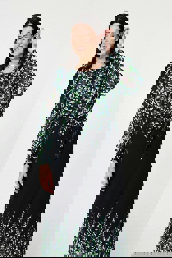 Black | Curve Floral Long Sleeve Maxi Dress