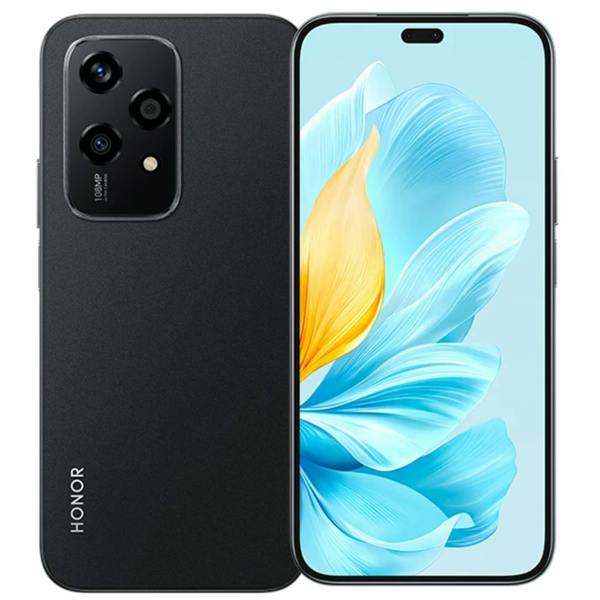 Honor smartphone showing back and front views on a white background
