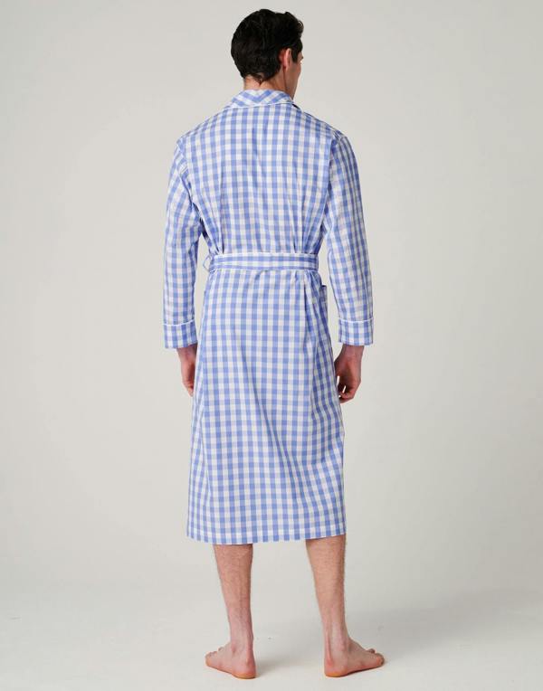 British Boxers Men's Crisp Cotton Dressing Gown – Schoolhouse Blue Gingham