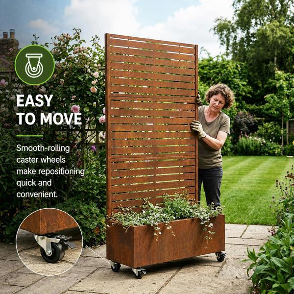 Nicoman Metal Indoor/Outdoor Privacy Screen with Plant Pot - Slats