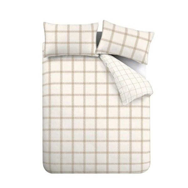 Bianca Oxton Check 200 Thread Count Cotton Reversible Duvet Cover Set Natural