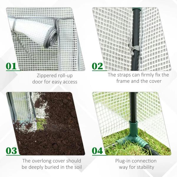 Mini greenhouse roll-up zipper door with securing straps and fitted cover