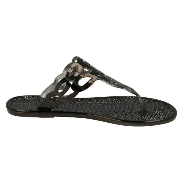 Spot On Ladies Spot On Flat Toepost Crocodile Pattern Sandal