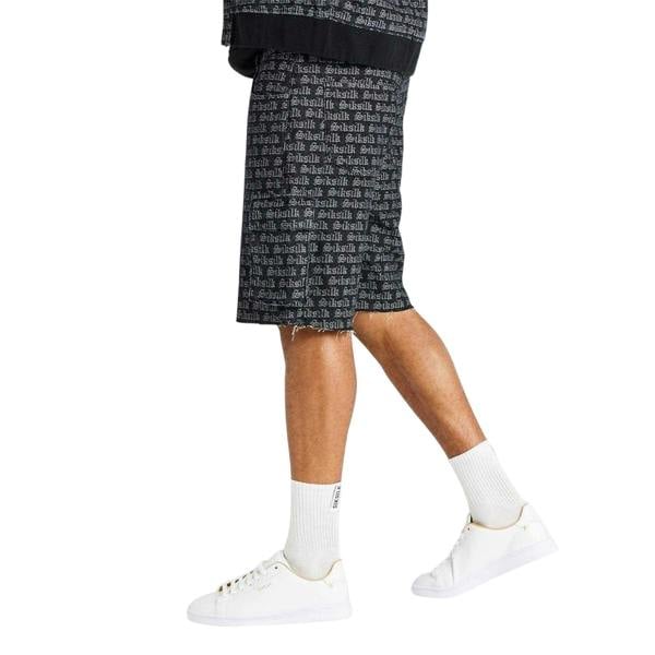 SikSilk Mens Lettering Print Relaxed Fit Cargo Shorts - Black Print - 
