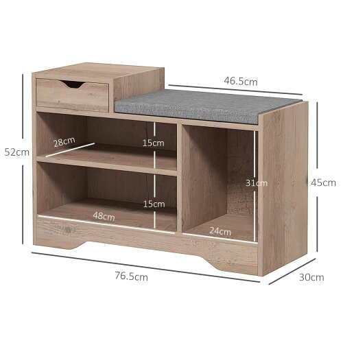 Wyld Haus Lapa Wooden Multi Compartment Shoe Bench 1 Drawer Grey Cushioned Seat