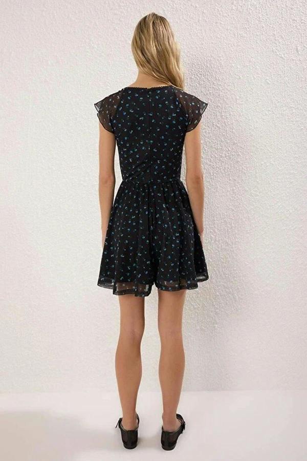 WOVCOR Printed Heart Neckline Shorts Playsuit with Stretch Knit
