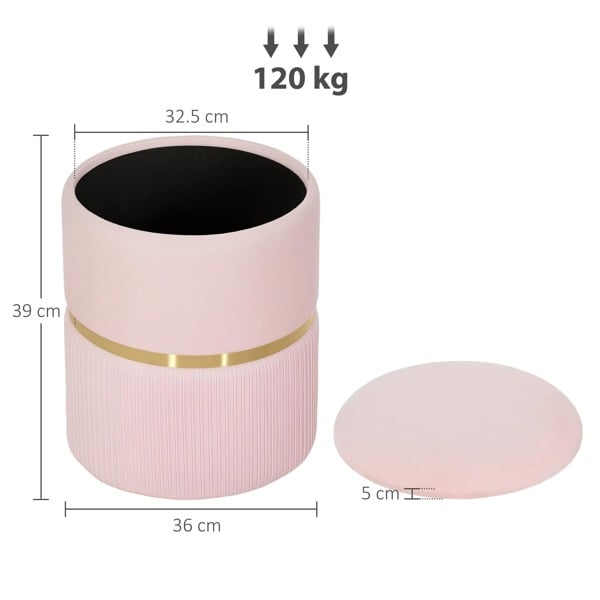 HOMCOM Round Pouffe Storage Footstool with Hidden Space - Pink