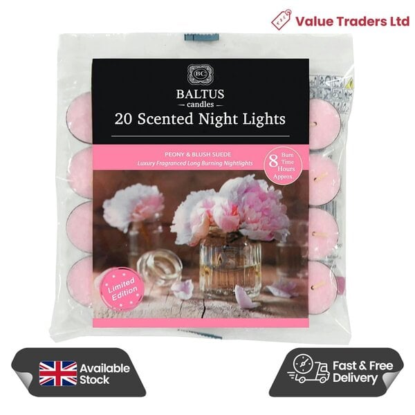 Baltus Peony & Blush Suede Scented Tealight Candles, Pack of 20