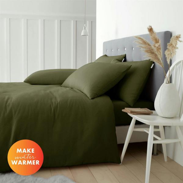 Brushed Cotton Plain Dark Green Duvet Cover Set