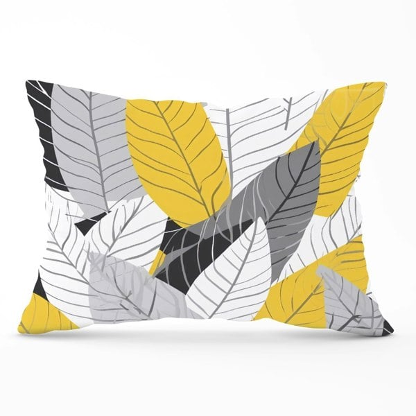 Warren Reed Yellow Grey Feather Leaves Cushions