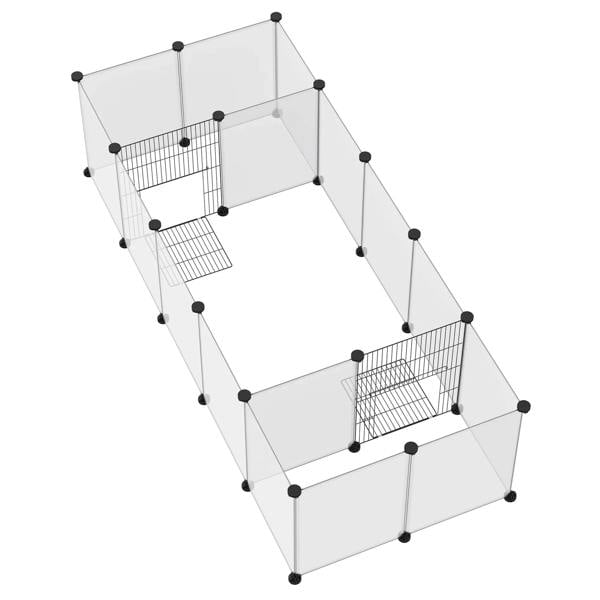 White 18-panel small animal playpen with clear panels and two wire mesh doors
