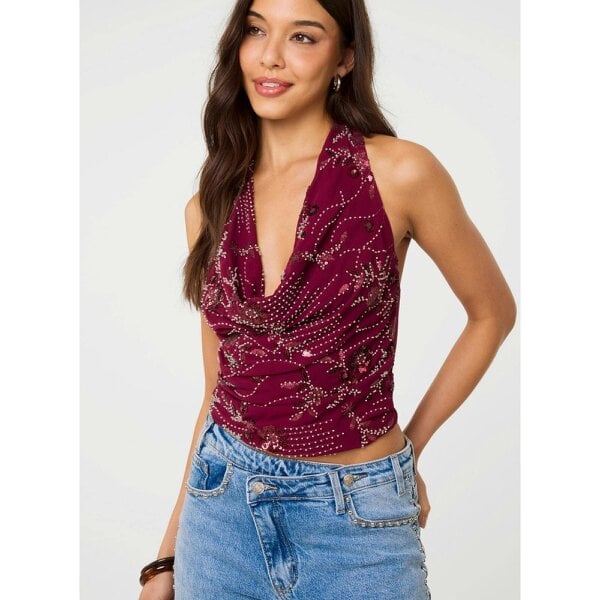 Pink Vanilla Embellished Cowl Neck Top