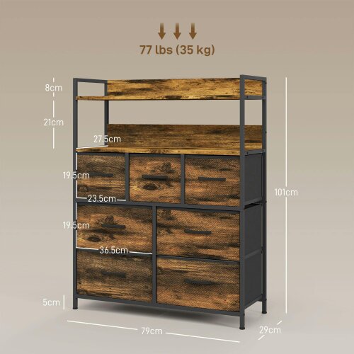 Wyld Haus Haco Fabric And Wood Rustic Brown 7 Drawer Rustic Storage Chest
