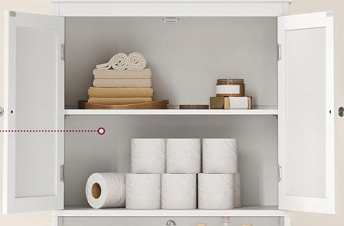 Modcraft White Bathroom Storage Cabinet – Kitchen Cupboard with 2 Drawers, 2 Doors & Adjustable Shelf, 110cm Tall