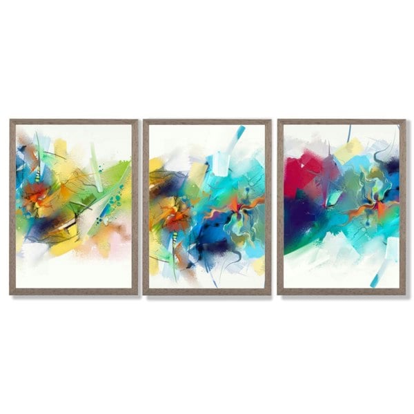 Artze Wall Art Set of 3 Abstract Multicolour Blue Pink Framed Wall Art Prints