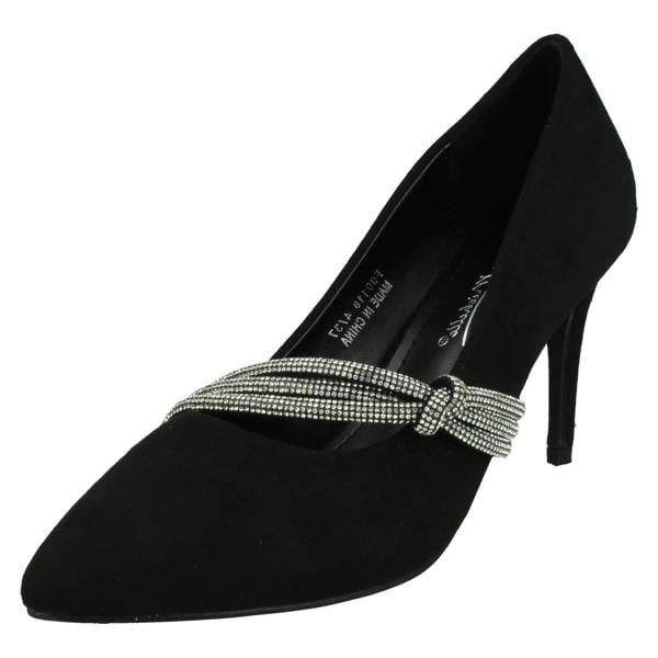 Anne Michelle Ladies Anne Michelle High Heel Pointed Toe Court Shoe with Diamante Twist Knot F90118