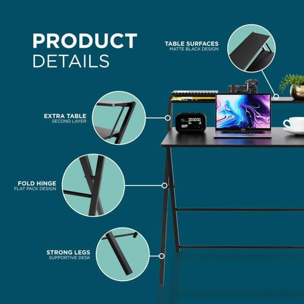 DMD Collective FlexiDesk Folding Desk with 2-Tier Shelf