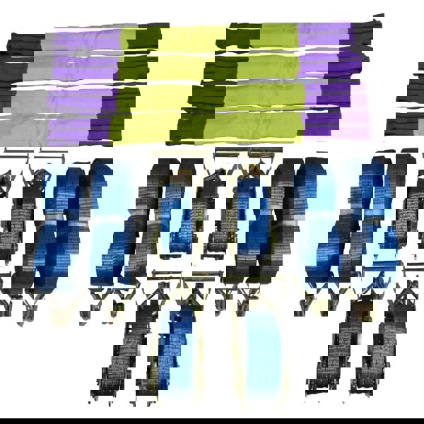 Car Trailer Transporter Recovery Straps (35MM 6M Set of 4 Truck Heavy Duty Alloy Wheel Blue)