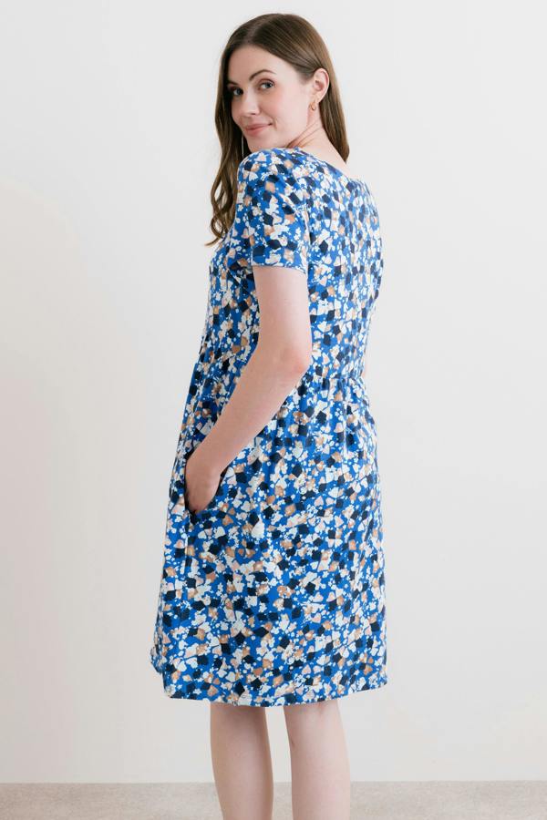 Lily & Me Festival Printed Organic Cotton Jersey Dress Cobalt