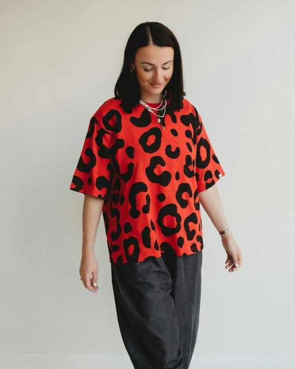 Elsie Red Animal Print Oversized T-Shirt- image 1
