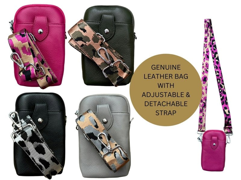 Love EMVY Italian Genuine Leather Mini Phone Pouch Bag – Leopard Strap