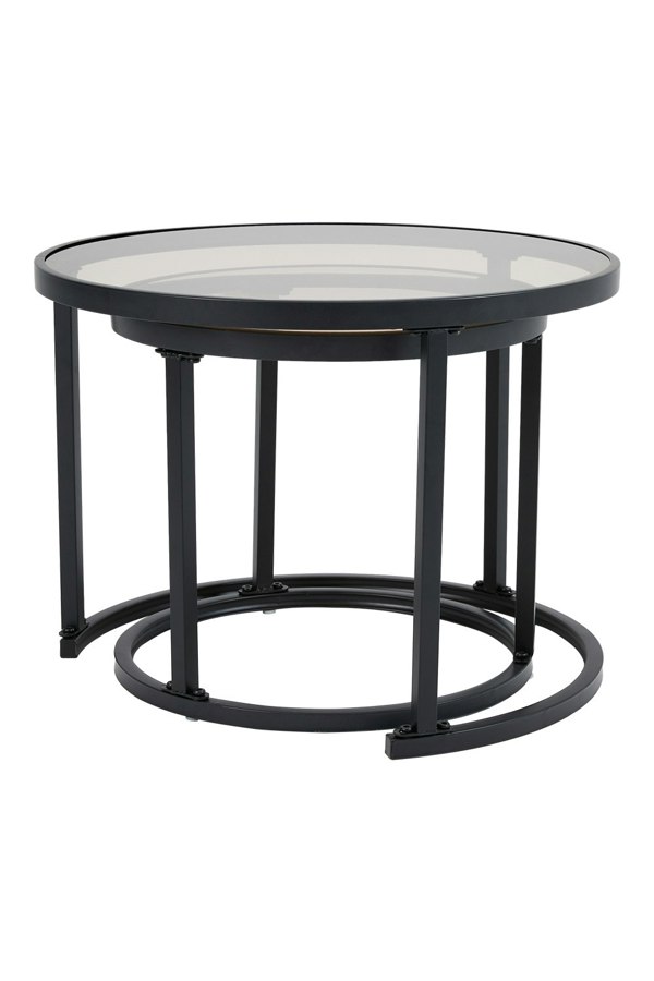 Living and Home Tea Glass Round Nesting Coffee Table Set of 2