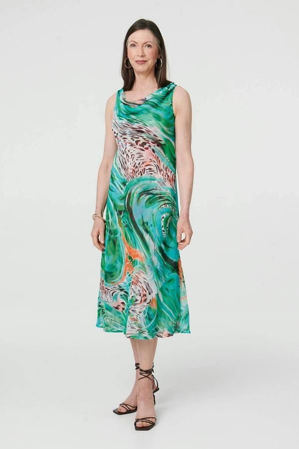 Green | Reversible Printed Sleeveless Midi Dress
