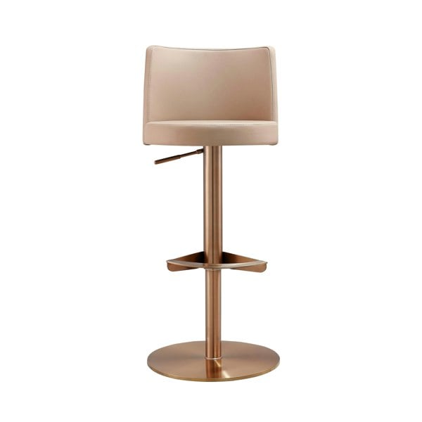 Furniture Edit Loosha Cafe Au Lait Performance Vegan Leather and Rose Gold Adjustable Bar Stool