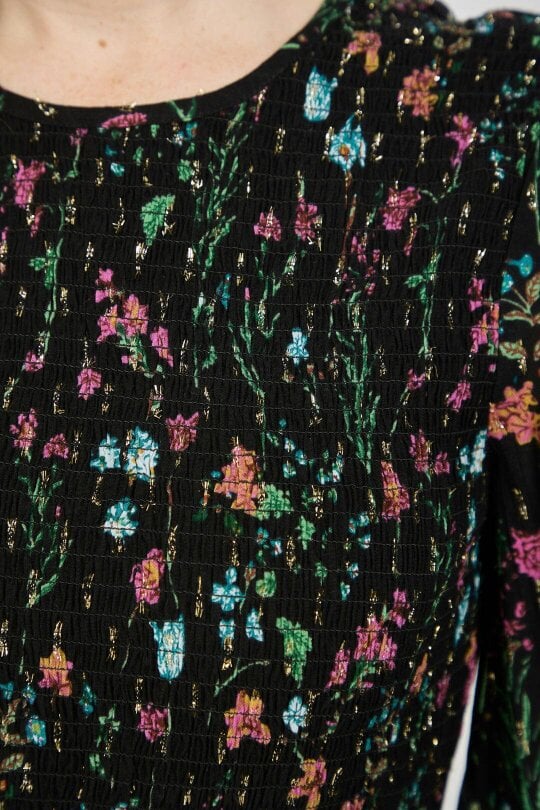 Mudflower Floral Print Lurex Full Sleeve Midi Dress