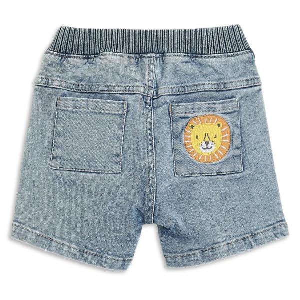 Mini Cuddles Baby Boys Denim Shorts with Adorable Lion Patch Detail