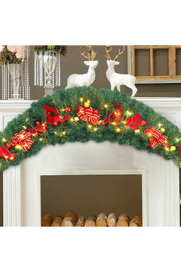 Living and Home 1.8m Artificial Christmas Swag with LED Light Bows Flowers Balls Decorative Swag Wreath for Front Door Fireplace