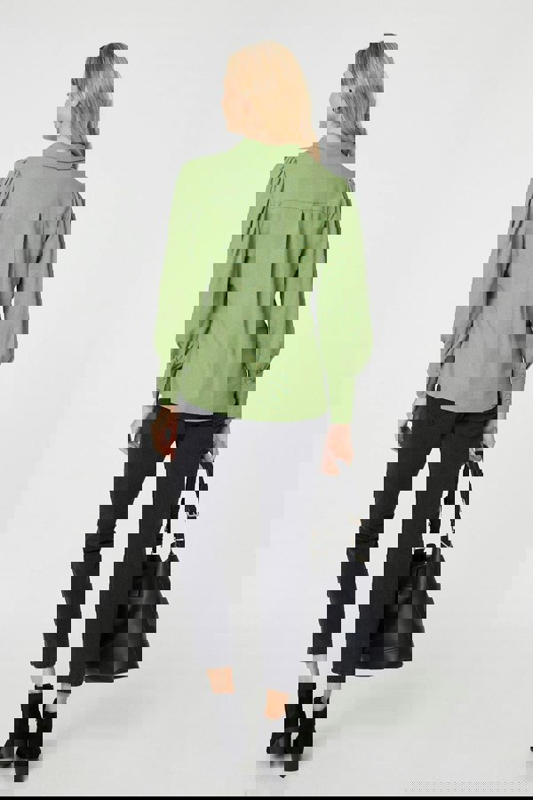 Sage | Plain Puff Sleeve Button-Up Shirt
