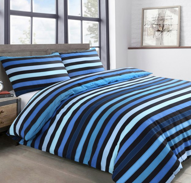 Velosso Contemporary Style Blue Duvet Cover & Pillowcase Set, Geometric Print Cotton Blend Bedding Set with Button Enclosure