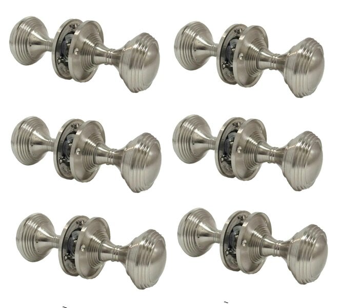EDH Door Hardware Queen Anne Reeded Mortice Door Knobs, Interior Door Knobs for Home, Round Internal Door Knob with Tubular Latch