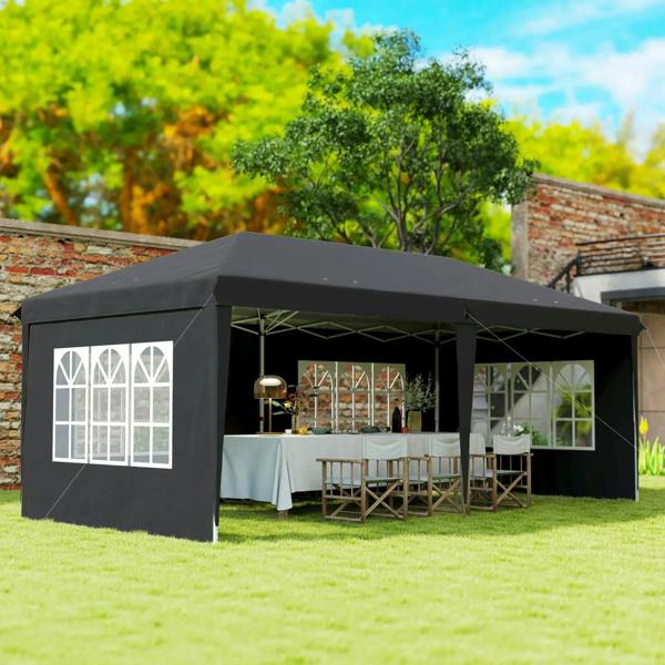 3 x 6m Pop-Up Gazebo, with Removable Walls - Black
