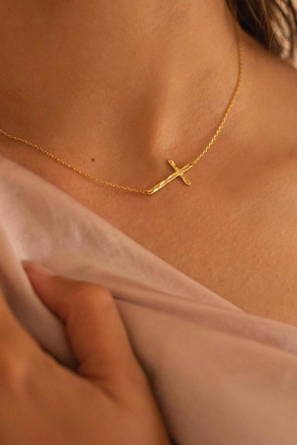 Dainty 14K Gold Cross Choker Necklace - Necklaces - Elk & Bloom