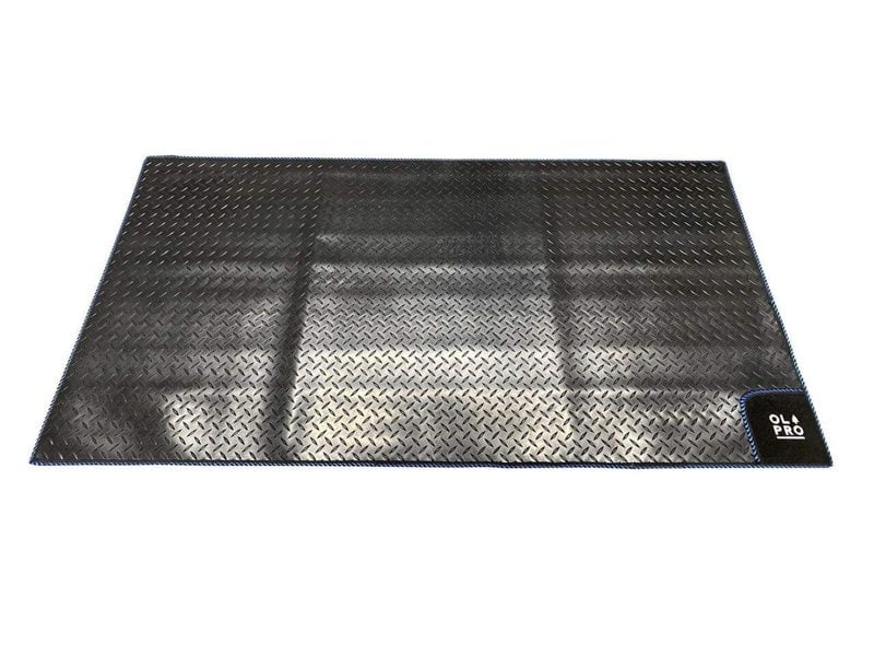 Awning Tunnel Mat 1500mm x 800mm Black Rubber with Blue Edge Trim. Perfect for keeping your shoes clean & keeping the inside of your campervan clean.