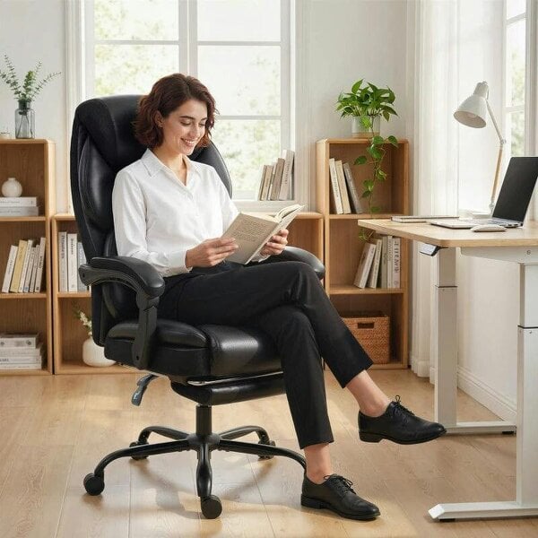 Adjustable Office Chair Reclining Computer Desk Chair with Footrest, Armrest, Casters, Black
