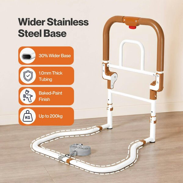Levede Bed Rail Foldable 2 Handle Adjustable Height Non-Slip Grip Pocket Orange