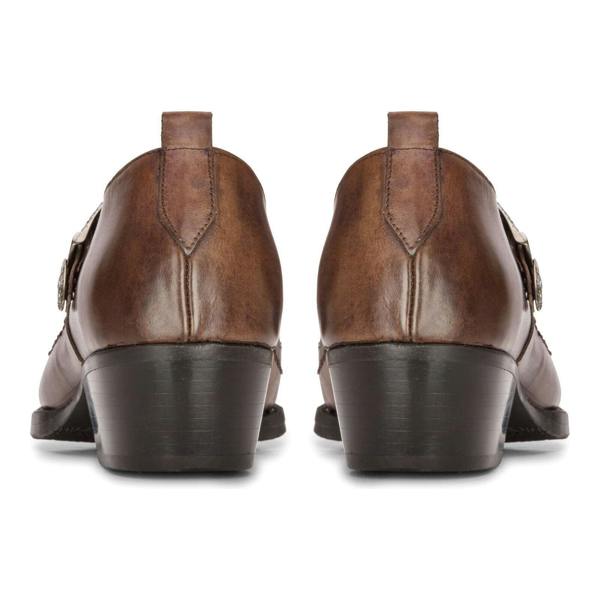 Infinity Leather Men's Leather Western Shoes Brown Cuban Cowboy Winklepickers Classic Buckle Shoe