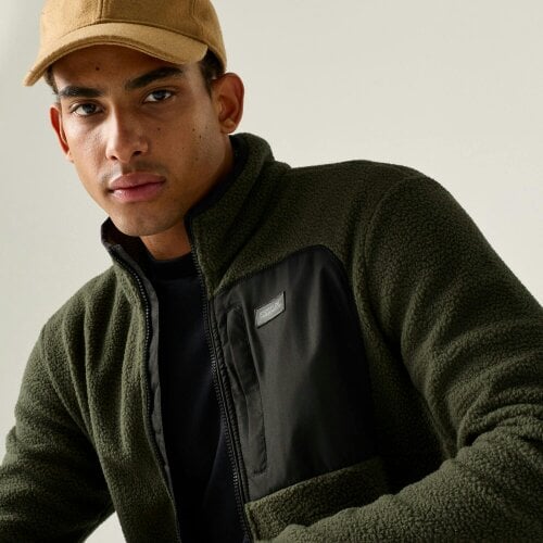 Regatta Mens Frankie Borg Fleece Jacket - Dark Khaki/Black