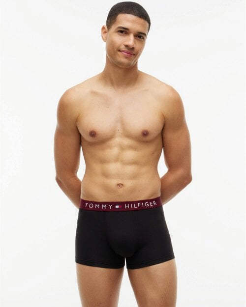 Tommy Hilfiger 3 Pack Waistband Mens Trunks - Medium Red/Raspberry Juice/Burgundy
