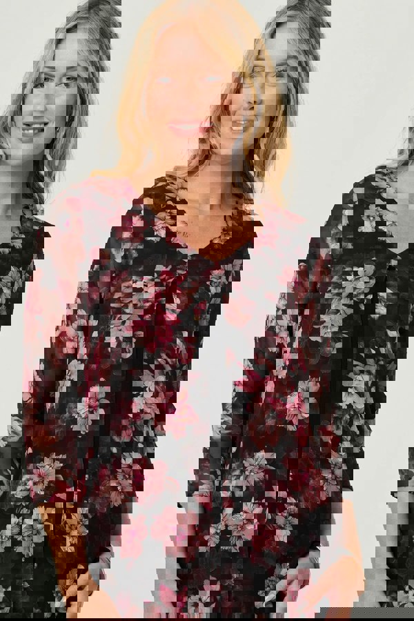 Pink | Floral 3/4 Sleeve Sheer Layered Blouse
