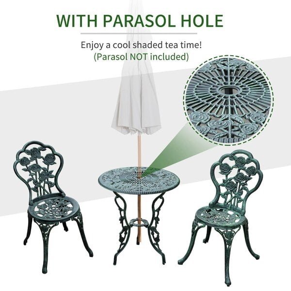 Wyld Haus Lafira 3 Piece Cast Aluminium Garden Bistro Table And Chair Set In Green