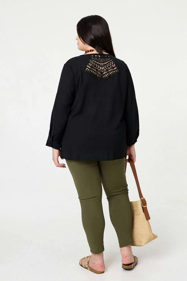 Black | Curve Lace Back Long Sleeve Relaxed Top